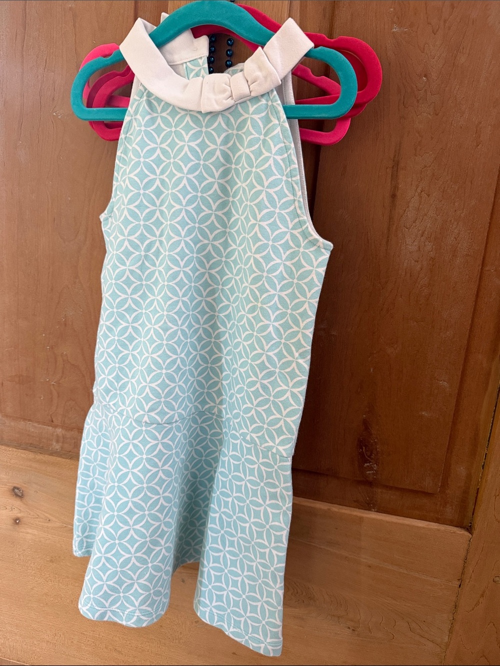 Janie and Jack Girls Sleeveless Aqua Geo Print Dress with White Collar